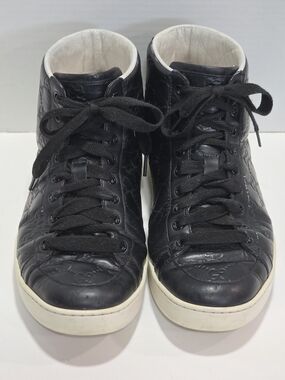 Gucci Black Leather Monogram High-Top Sneakers